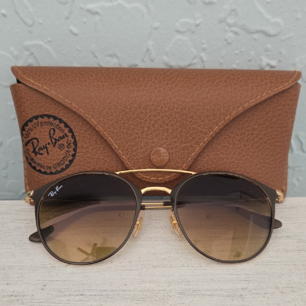 Ray-Ban Gold and Brown Aviator Sunglasses